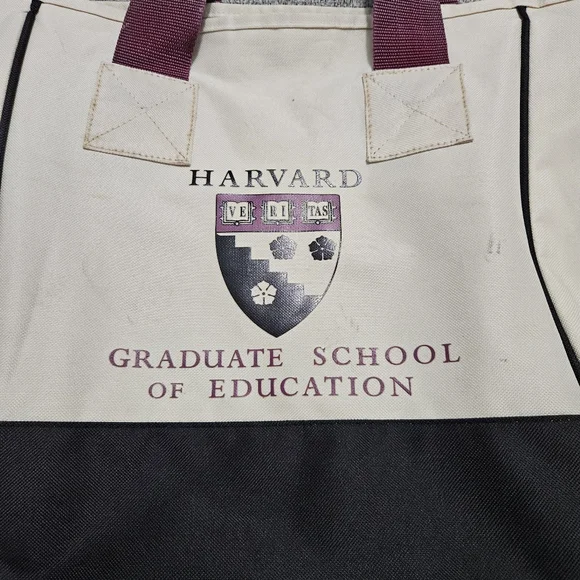 Harvard Vinyl Canvas Tote Two Tone Laege BLACK/BURGANDY/CREAM - Picture 2 of 12